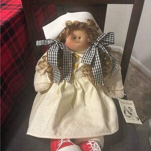 Adorable little souls nurse Doll with Red Shoes and Checkered Bows